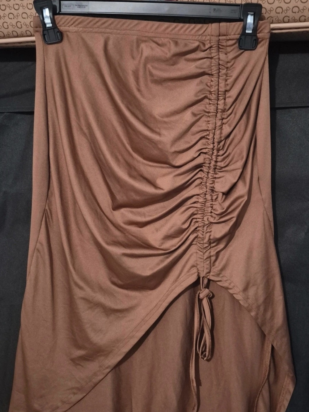 SHEIN Brown Ruched High-Low Midi Skirt